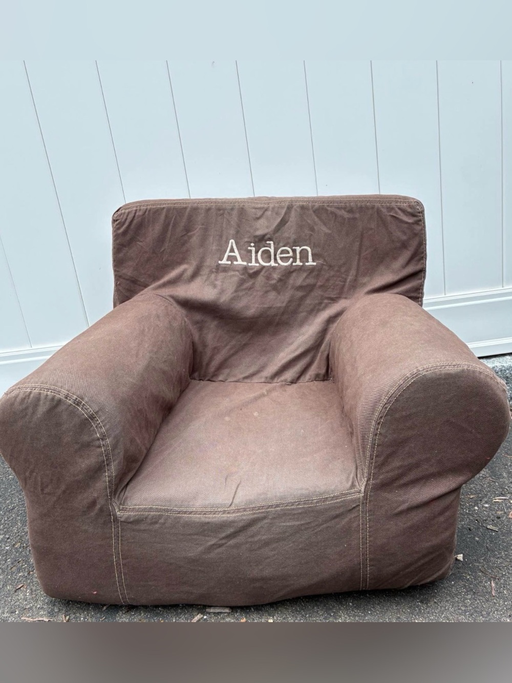 COVER Personalized Brown Kids Anywhere Chair Slipcover with 'Aiden' Embroidery